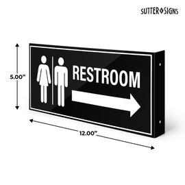 Restroom Sign with Arrow | 12.1" x 5.5" Double Sided Wall Mounted Projecting Unisex Restroom Sign for Commercial Workplace Hallway with Mounting Kit (Pack of 2)