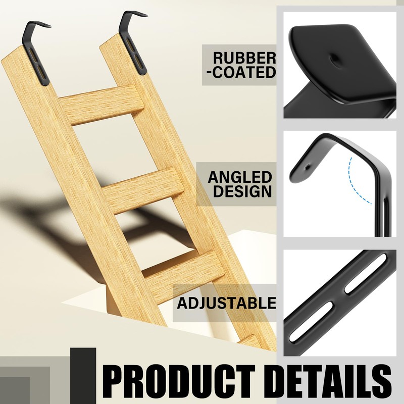 4 Set Angled Bunk Bed Ladder Hooks PVC Adjustable Coated