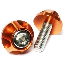 【COTRAX】 Lightweight Aluminum Number Plate Bolts with Washer + Stainless M6 Screws for Bikes and Cars, Universal Mini Wheel Type, 2-Piece Set (Red)