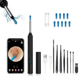 Ear Wax Removal Tool Kit, Ear Cleaner Earwax Removal Kit with Camera and Light, Ear Wax Cleaner with 1080P Ear Camera for iOS & Android Black