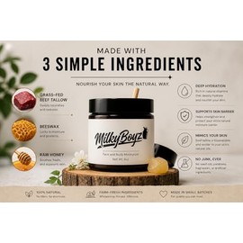 Hidratante de ternera para rostro y cuerpo – Bálsamo para la piel alimentado con hierba con miel y cera de abejas – Crema hidratante natural para piel seca y sensible – 4 onzas