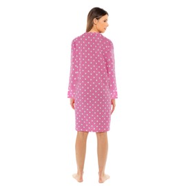 Nikaro Ladies Long Sleeve Elastic Soft Maternity Nightdress Polka Dot Button Through 100% Cotton Nightie Dress (16-18) Pink