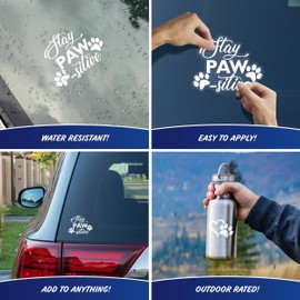Stay Paw-Sitive Car Decal - Set of 3 White Pet Vinyl Window Stickers Heart Paw Positive Dog Cat Sticker for Vehicles Water Bottle Tumblers