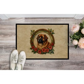 Caroline's Treasures DAC2391MAT Leonberger Christmas Flowers Doormat Front Door Mat Indoor Outdoor Rugs for Entryway, Non Slip Washable Low Pile, 18H X 27W