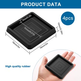 VooGenzek 4 Pieces 6.4 cm Square Non-Slip Furniture Coasters, Rubber Furniture Coasters, Hardwood Floors for Bed, Cabinet, Sofa, Chair, Table, Piano, Black