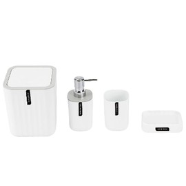 Hosoncovy 4 Pieces Bathroom Accessory Set Bathroom Container Set with Soap Dispenser, Bathroom Cup, Soap Dish ，Desktop Trash Can (White)