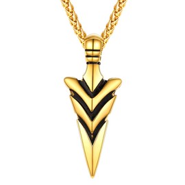 U7 Men Vintage Arrow Necklace Black Spear Point Arrowhead Pendant Necklace, 22 Inch