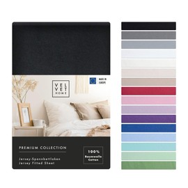 VelvetHome Fitted Sheet, 120 x 200 cm, 100% Combed Cotton, Made in the EU, Jersey Bed Sheet for Mattress Height up to 25 cm, Premium Quality, Beautiful Colours, Black