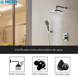 MEER FAUCETS BY CNX | Regadera Redonda de 20 cm, Cabezal de Ducha de ABS Cromado. Multiposición, Anti-Sarro y Funciona con Presión Baja