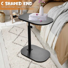 diceevil Side Table, C Shaped Side Table for Couch and Recliner Swivel/Adjustable Height, Sofa Table with Heavy Base for Sofa Bed Bathroom Study TV, Brown