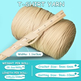 800 g (228 yardas) - Hilo de playera para ganchillo con bolsas de ganchillo para principiantes, cestas/posavasos/bricolaje, hilos de playera con hilos gruesos de alta elasticidad y tela de poliéster