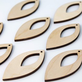ALL SIZES BULK (12pc to 100pc) Unfinished Wood Wooden Laser Cutout Pointed Oval with Cutout Dangle Earring Jewelry Blanks Charms Ornaments Shape Crafts Made in Texas