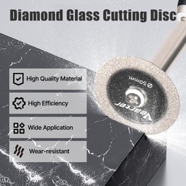 Vearter Glass Cutting Disc 5PCS, 2'' Double-Sided Diamond Cutting Wheel for Drill Rotary Tools, Cut Off Wheels with 1/4"(6.35mm) Mandrel for Tile, Quartz Stone, Granite, Brick, Marble