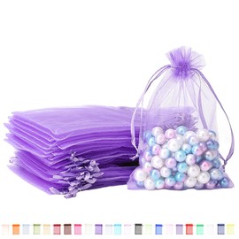 100pk Light Purple Organza Gift Bags,9x12cm Small Organza Favor Bags,Wedding Jewelry Pouches with Drawstring,Mesh Candy Favour Bag Party Sweet Bags for Birthday,Wedding,Christmas,Gift Wrapping
