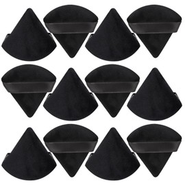 LLMSIX 12pcs Triangle Powder Puff, Reusable Face Makeup Puffs with Strap, Wet Dry Dual-Use Powder Puff for Women Face Body Beauty Makeup Tool (Black)