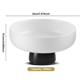 8-Inch Ceramic Fruit Bowl, Decorative Fruit Bowl with Black Base, Porcelain Fruit Bowl for Kitchen Counter, Fruit Tray for Breads, Candy, Snack, Dessert (White Ceramic)