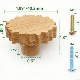 QYIMLI Wooden Cabinet Knobs, Sun Shaped Wooden Drawer Knobs Drawer Pulls Nursery Dresser Knob Woodland Knob for Crafts Handles for Cupboard Closet Furniture Door (4pcs)