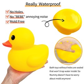 4 Pcs Big Rubber Yellow Duck,Kalafona 7 Inch Giant Large Waterproof No 'Bebe' Noise No Hole No Squeak Rubber Funny Duck Bath Pool Toy Without Hole for Kids Birthday Party Favor Home Decor