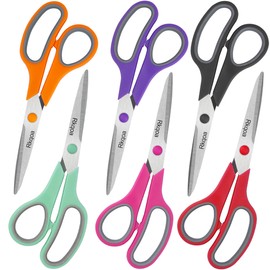 Tijeras, Rkqoa - Juego de 6 tijeras de 20,32 cm para todo uso con agarre cmodo y hoja afilada para oficina, colegio, adultos, arte, costura,...       