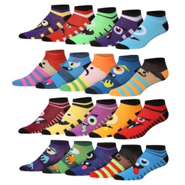 JAMES FIALLO Men's 20 Pairs Classy Extra Lightweight Colorful Funny Faces Pattern Socks For Men Size 10-13 Low Cut, MN12-20-T1