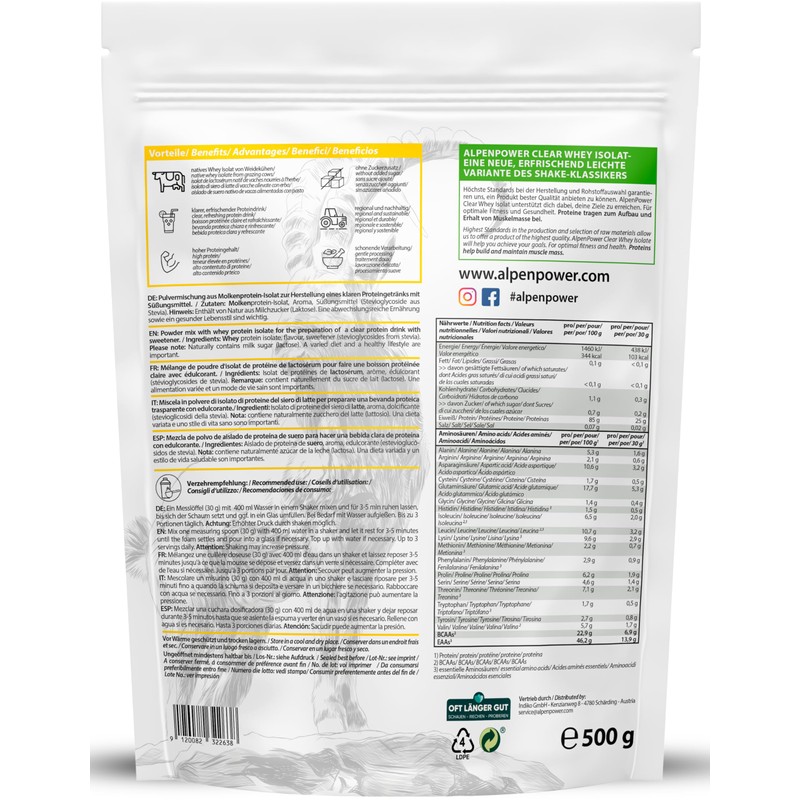 AlpenPower Clear Whey Isolate Lemon 500 g - Clear, Refreshingly