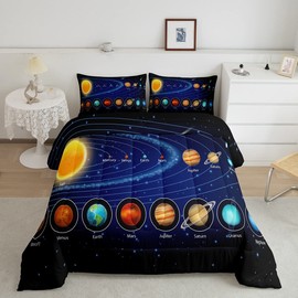 Feelyou Solar System Comforter Set for Kids Toddler Outer Space Galaxy Bedding Set Universe Planets Comforter Astronomy Quilt Set Boys Girls 1 Comforter with 2 Pillowcases Full Size…