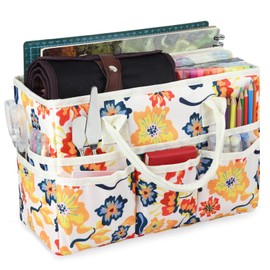 qianshan Craft Organizer Tote Bag with Multiple Pockets, Large Art Storage Caddy with Handles for Art, Craft, Sewing, Make-up，Scrapbooking, Medical, and Office Supplies Storage.Five-petaled Flowers