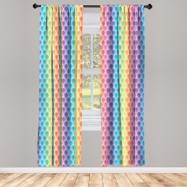 Lunarable Trippy Cortina de Microfibra, Colores del Arco Iris Ogee Motif, Window Treatments 2 Panel Set for Living Room Bedroom Decor, 56" x 63", Multicolor