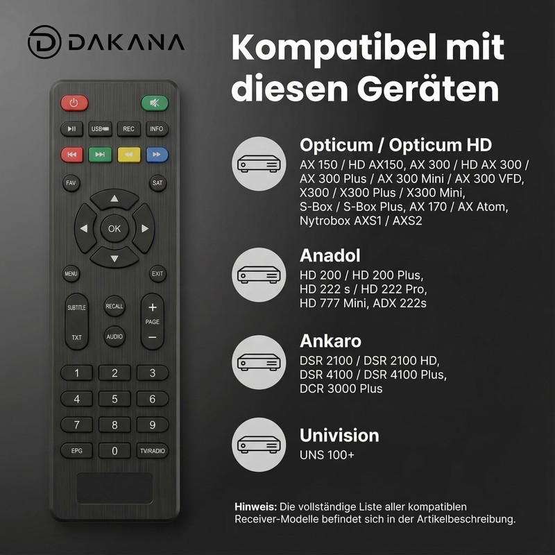 Dakana Remote Control for Opticum AX 150 AX 300 AX