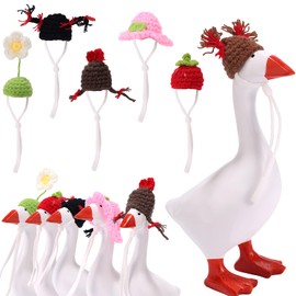 Lyreh 6pcs Desk Goose Hats, Woolen Yarn 7 Inches Desk Goose Outfits Mini Hats Adjustable Headwear Clothes for Statue Decoration Display
