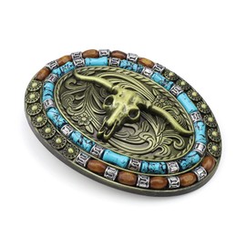 Cow Head Belt Buckle, HASLED Belt Buckle, Cowboy 99 x 75 mm, Zinc Alloy Material, Unique Trunk - Roller Buckles Belt Buckle for Replacement and Decorating, bronze