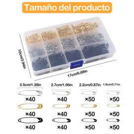 ZSKEUR 1 Caja Seguros para Ropa(540 Piezas), Son Muy Adecuados para Su Uso En Muchas Ocasiones y para Uso Doméstico, Personal o Artístico(Oro, Plata, Negro)