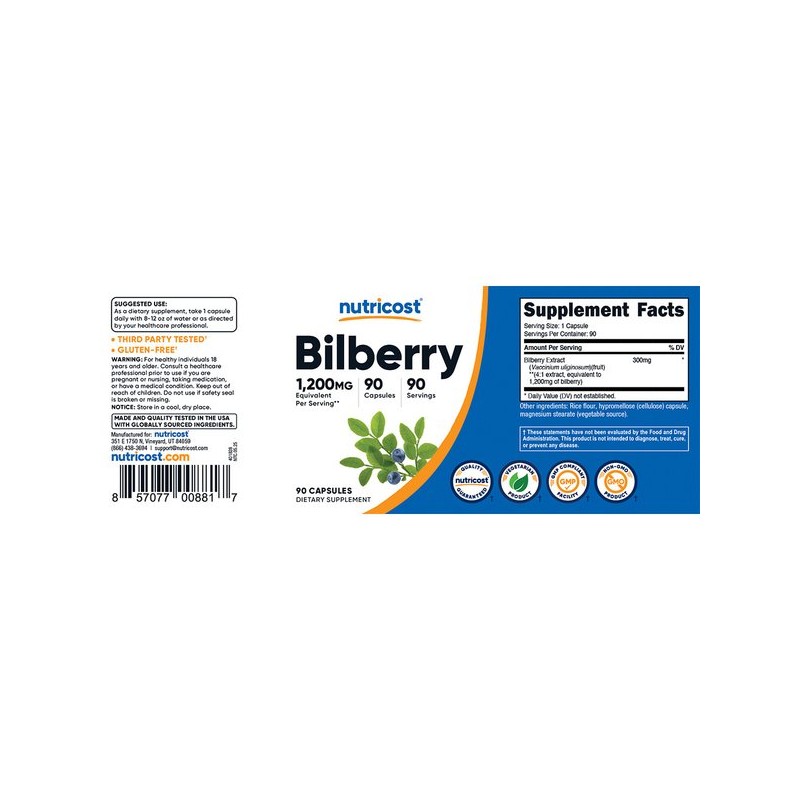 빌베리 1200mg 90캡슐 1병 Bilberry 1200mg 90 Capsules 1 Bottle