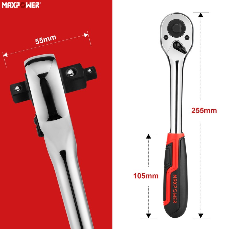 MAXPOWER 3-in-1 Ratchet Handle, Multifunctional Ratchet Wrench with 1/4", 3/8"