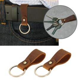 LT Easiyl 2pcs Automotive Retro Leather Metal Keychain,Genuine Leather Strap Key Ring,for Men Women Car Bag Backpack Decoration Small gifts, Brown, 5.5x2.5cm