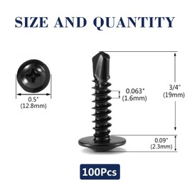 SG TZH #10 x 3/4 Sheet Metal Screws 100Pcs 410 Stainless Steel Truss Head Fast Self Tapping Screws Black Oxide by