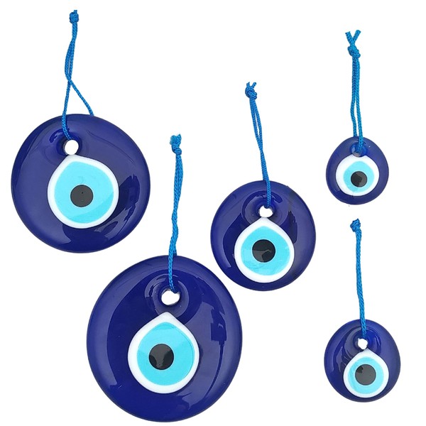 Candymosa Turkish Evil Eye Decor Ornament - Blue Evil Eye Wall Hanging Set of 5 in a Box - Home Protection Charm Evil Eye Wall Decor - Turkish Nazar Amulet