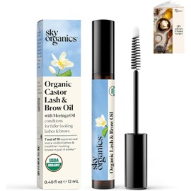 Sky Organics- - Aceite orgánico para pestañas y cejas y aplicador - Suero para pestañas - Aceite de ricino orgánico - Moringa, amla, vitamina