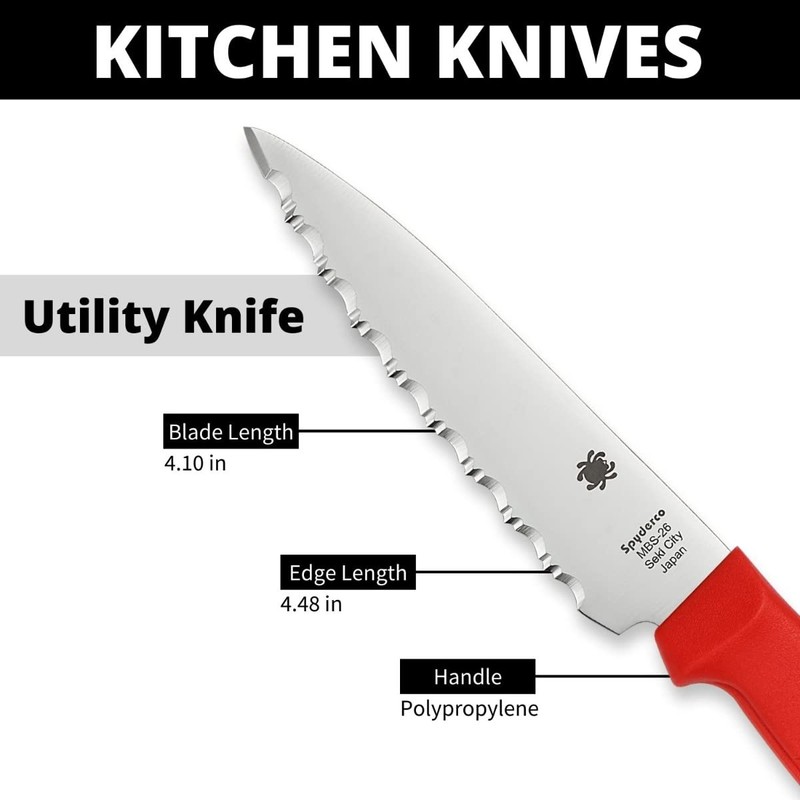 Spyderco Lightweight Kitchen Utility Knife with 4.5" MBS-26 Stainless Steel