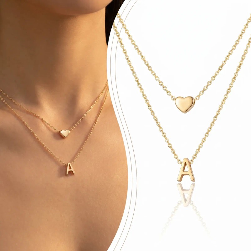 Collar De Corazón Con Inicial Collares Para Mujer