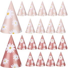 20 Paquetes de Sombreros de Fiesta de Feliz Cumpleaños para Adultos Adolescentes Retro Hippie Bohemio Sombrero de Cono Floral Temática de Margaritas Regalos Manualidades Decoraciones