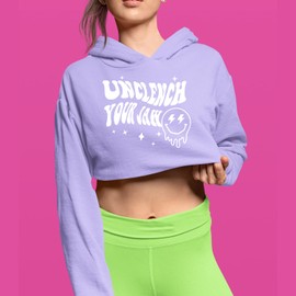 Cropped Fleece Hoodie Unclench Your Jaw Festival Rave EDM Ladies Medium Lavender