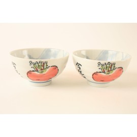 Mino ware Japanese Pottery Pair Rice Bowl Vegetable Pattern (set of 2) made in Japan (Japan Import) FTC201 (Red Turnip)
