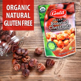 Galil Organic Roasted Chestnuts | Shelled | Ready to Eat Snack | Gluten Free, All Natural, 100% Vegan, No Preservatives | Great for Snacking, Baking, Cooking & Turkey Stuffing | 3.5oz Bags (Pack of 6)