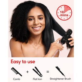 Terviiix Hair Straightener Brush Rose Gold - Ionic Anti-Frizz Hair Straightening Comb with MCH Heater, 13 Heat Settings, Fast Heating 20S, Dual Voltage, for Smooth & Shiny Hair