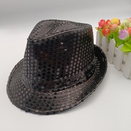 Zhzrche Sequin Hat Glitter Solid Color Dance Jazz Hat Western Retro Disco Cap Unisex Costume Cap for Women Men Party Supplies (Black)