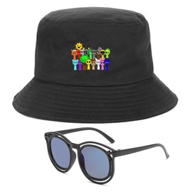 CLKDPNO SprunkeyBox Cute Cartoon Fisherman Hat, Beatbox Unisex Fisherman Cap,Beach Sun Hat,Rhythm Craft Fisher Cap,Sunglasses, Quirky Glasses,Cute and Quirky Accessories Black