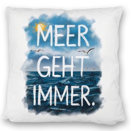 speecheese Meer geht Immer Kissen satiniert Aquarell Design für Strandliebhaber - lustiges DekoKissen satiniert mit maritimem Flair