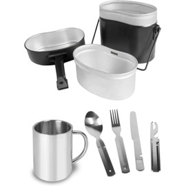normani German Army Dinnerware Set Bundeswehr Cutlery + BW Aluminium Cookware + Stainless Steel Cup Colour Black