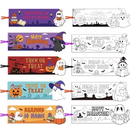 Deorfuy 100PCS DIY Coloring Halloween Bookmarks, Color Your Own Trick or Treat Bookmarks for Kids, Happy Halloween Art Craft Activities Favors Prize for Party Home Classroom